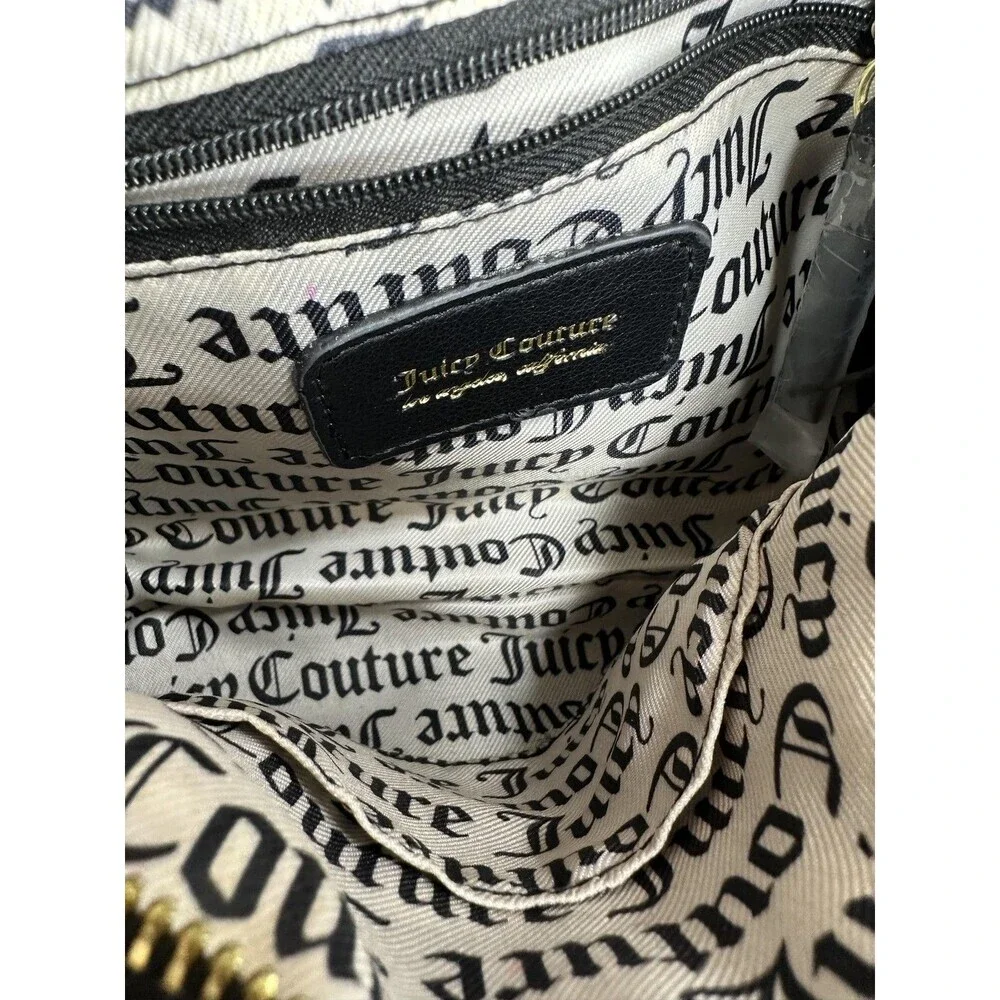 Juicy Couture Crossbody Bag Womens Small Black Faux Leather Chain Logo Barrel